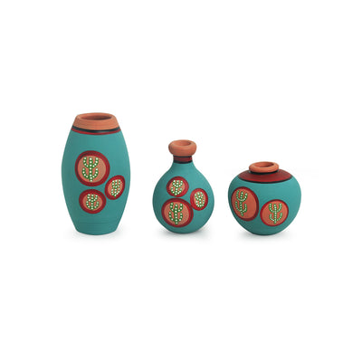 Desert Miniature Trio' Hand-Painted Miniature Pots In Terracotta (Set of 3 | Turquoise Blue)