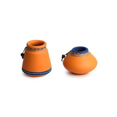 The Warli Tales' Hand-painted Miniature Pots In Terracotta (Set of 2 | Orange)