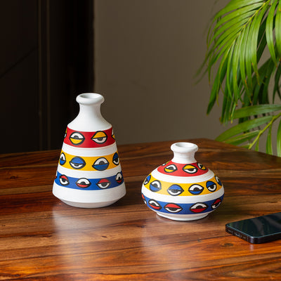 The Eye of Horus' Hand-painted Terracotta Pots Showpieces (Set Of 2 | Earthern Pots)