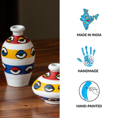 The Eye of Horus' Hand-painted Miniature Terracotta Pots Showpieces (Set Of 3 | Earthen Pots)