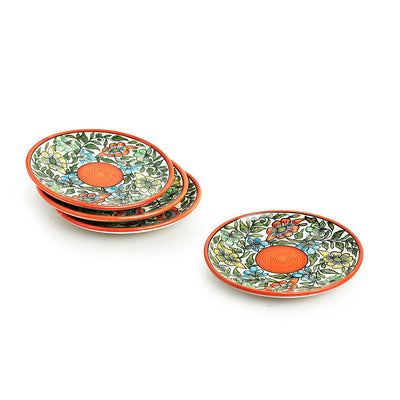 Mughal Bagheecha' Hand-painted Ceramic Side/Quarter Plates (Set of 4 | Microwave Safe)