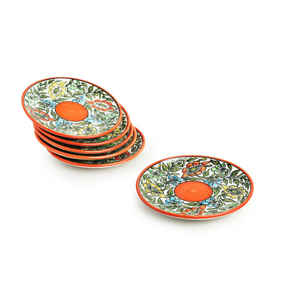 Mughal Bagheecha' Hand-painted Ceramic Side/Quarter Plates (Set of 6 | Microwave Safe)