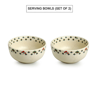 Daawat-e-Taj' Handcrafted Ceramic Serving Bowls (Set of 2 | 580 ml | Microwave Safe)