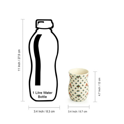 Daawat-e-Taj' Handcrafted Ceramic Water & Milk Glasses ( Set of 2 | 320 ml | Microwave Safe)