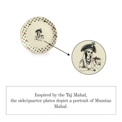 Daawat-e-Taj' Handcrafted Ceramic Side/Quarter Plates (Set of 4 | Microwave Safe)