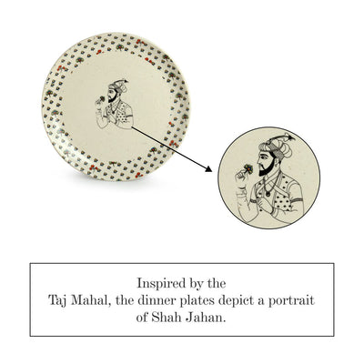 Daawat-e-Taj' Handcrafted Ceramic Dinner Plates (Set of 4 | Microwave Safe)