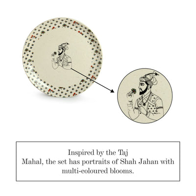 Daawat-e-Taj' Handcrafted 8-Piece Ceramic Dinner Set (4 Dinner Plates | 4 Dinner Katoris | Serving for 4 | Microwave Safe)