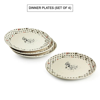 Daawat-e-Taj' Handcrafted 8-Piece Ceramic Dinner Set (4 Dinner Plates | 4 Dinner Katoris | Serving for 4 | Microwave Safe)