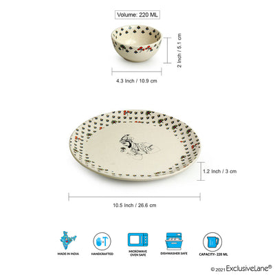 Daawat-e-Taj' Handcrafted 8-Piece Ceramic Dinner Set (4 Dinner Plates | 4 Dinner Katoris | Serving for 4 | Microwave Safe)