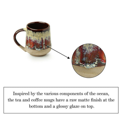 Crimson Tides' Handcrafted Ceramic Tea & Coffee Mugs (Set of 2 | 300 ML | Microwave Safe)