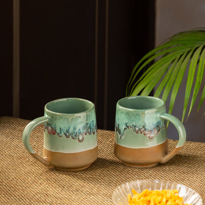 Atlantic Shores' Handcrafted Ceramic Tea & Coffee Mugs (Set of 2 | 300 ML | Microwave Safe)
