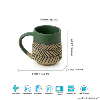 Chevron Waves' Handcrafted Ceramic Tea & Coffee Mugs (Set of 2 | 280 ML | Microwave Safe)