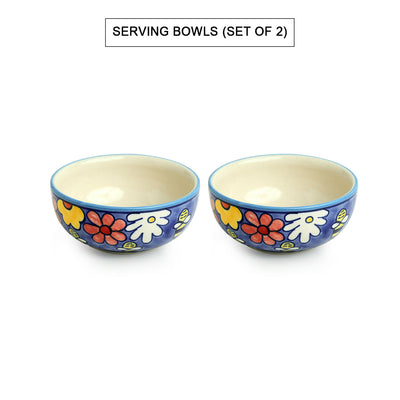 The Bee Collective' Hand-painted Ceramic Serving Bowls (Set Of 2 | 500 ML | Microwave Safe)