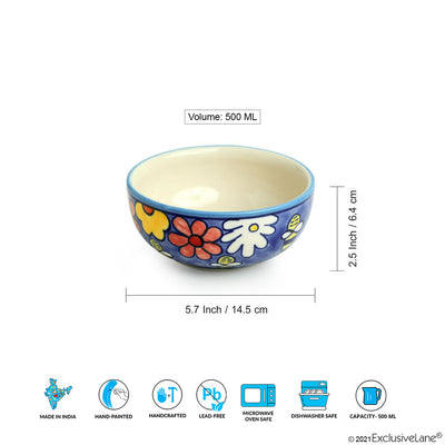 The Bee Collective' Hand-painted Ceramic Serving Bowls (Set Of 2 | 500 ML | Microwave Safe)