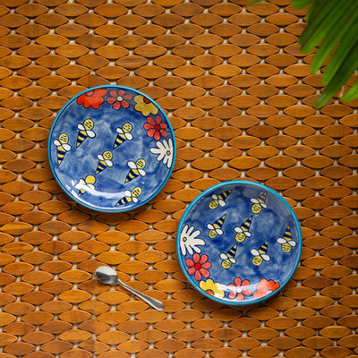 The Bee Collective' Hand-painted Ceramic Side/Quarter Plates (Set Of 2 | Microwave Safe)