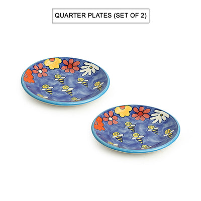 The Bee Collective' Hand-painted Ceramic Side/Quarter Plates (Set Of 2 | Microwave Safe)