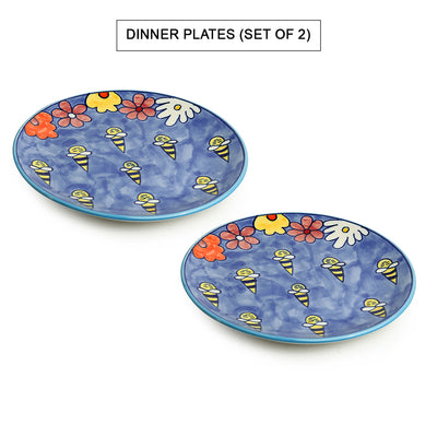 The Bee Collective' Hand-painted Ceramic Dinner Plates (Set Of 2 | Microwave Safe)