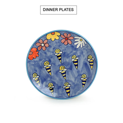 The Bee Collective' Hand-painted Ceramic Dinner Plate With Katoris (3 Pieces | Serving For 1 | Microwave Safe)