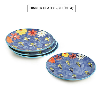 The Bee Collective' Hand-painted Ceramic Dinner Plates With Katoris (8 Pieces | Serving For 4 | Microwave Safe)