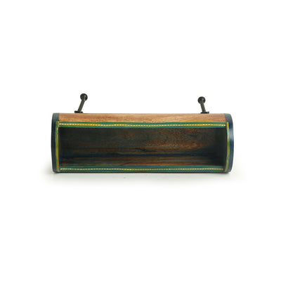 'Lunar Barrel' Hand-Painted Cylindrical Serving Platter in Mango Wood & Iron