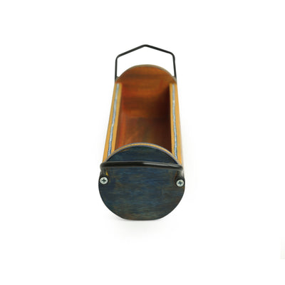 'Crescent Barrel' Hand-Painted Cylindrical Serving Platter in Mango Wood & Iron