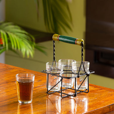 The Railway Nostalgia' Cutting Chai Tea Glasses Set With Holder (Set of 4 | 120 ml)