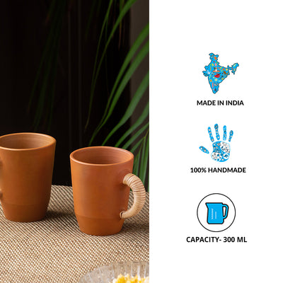 Cane Heirloom' Tea & Coffee Mugs in Terracotta (Set of 2 | 300 ml)