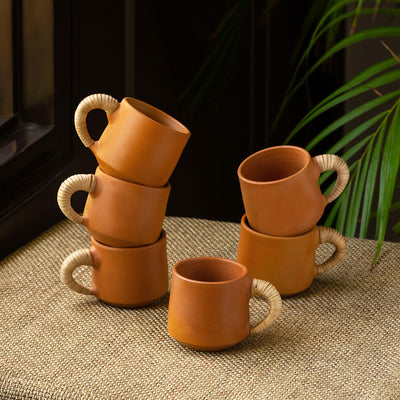 Cane Heirloom' Coffee & Tea Cups in Terracotta (Set of 6 | 140 ml)