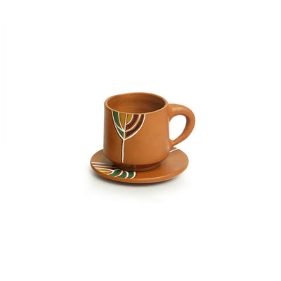 Shades of a Leaf' Hand-Painted Terracotta Coffee & Tea Cup With Saucer (single Serve | 160 ml)