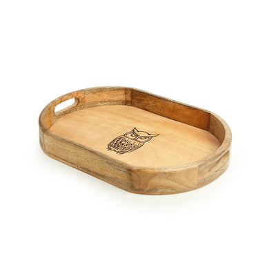 'Owl of Athena' Handcrafted Serving Tray In Sheesham Wood