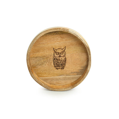 'Owl of Athena' Handcrafted Serving Tray In Sheesham Wood