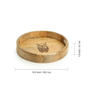 'Owl of Athena' Handcrafted Serving Tray In Sheesham Wood