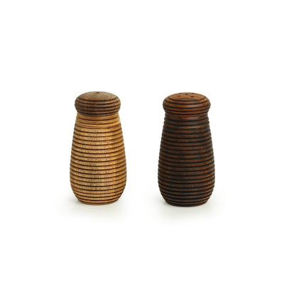 Ripples of Wood' Handcrafted Salt & Pepper Shakers In Mango & Sheesham Wood (Set of 2 | 50 ML)