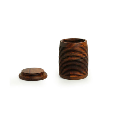 Ripples of Wood' Handcrafted Jars With Lids In Sheesham Wood (Set of 2 | Airtight | 800ML & 240 ML)