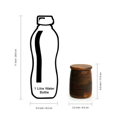 Ripples of Wood' Handcrafted Jars With Lids In Sheesham Wood (Set of 2 | Airtight | 240 ML)