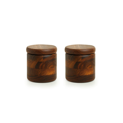 Woodland Wonders' Handcrafted Jars With Lids In Sheesham Wood (Set of 2 | Airtight | 200 ML)