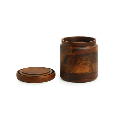 Woodland Wonders' Handcrafted Jars With Lids In Sheesham Wood (Set of 2 | Airtight | 800 ML & 200 ML)