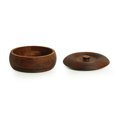 'Ripples of Wood' Handcrafted Chapati Box With Lid In Sheesham Wood (1350 ML)