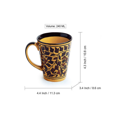 Mughal Floral' Hand-painted Ceramic Tea & Coffee Mugs (Set of 2 | 240 ML | Microwave Safe)