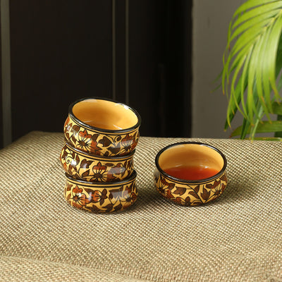 Mughal Floral' Hand-painted Ceramic Chutney & Dip Bowls (Set of 4 | 80 ML | Microwave Safe)