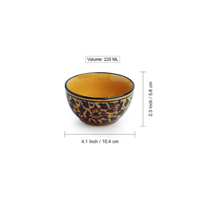 Mughal Floral' Hand-painted Ceramic Dinner Bowls/Katoris (Set of 4 | 220 ML | Microwave Safe)