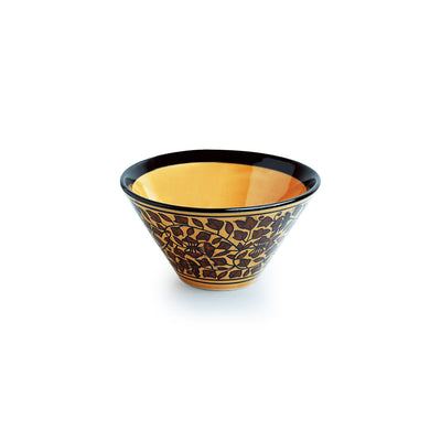 Mughal Floral' Hand-painted Ceramic Serving Bowls (Set of 2 | 520 ML | Microwave Safe)