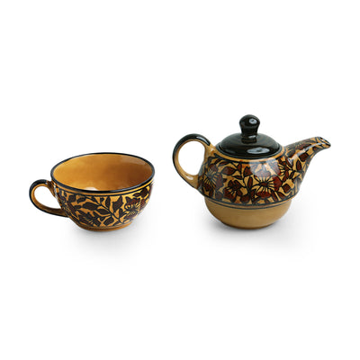 'Mughal Floral' Hand-painted Ceramic Cup & Kettle Tea Set (Microwave Safe)