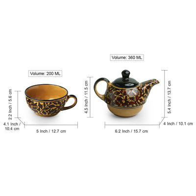 'Mughal Floral' Hand-painted Ceramic Cup & Kettle Tea Set (Microwave Safe)