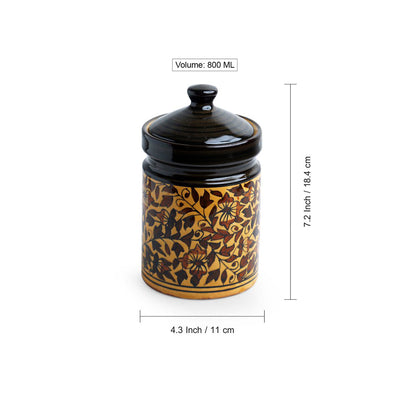 Mughal Floral' Hand-painted Ceramic Multi-Purpose Storage Jar & Container (Non-Airtight | 800 ML)