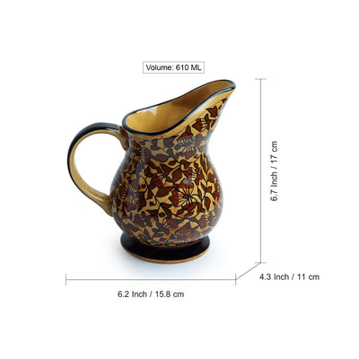 Mughal Floral' Hand-painted Ceramic Milk & Water Jug (610 ML | Microwave Safe)