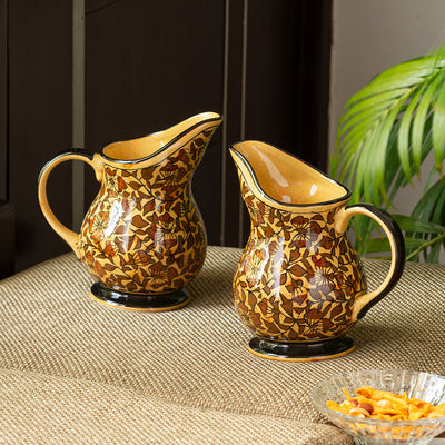 Mughal Floral' Hand-painted Ceramic Milk & Water Jug (Set of 2 | 610 ML | Microwave Safe)