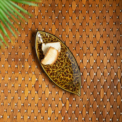'Mughal Floral' Hand-painted Ceramic Snacks Serving Platter in Unique Boat Shape (Microwave Safe)