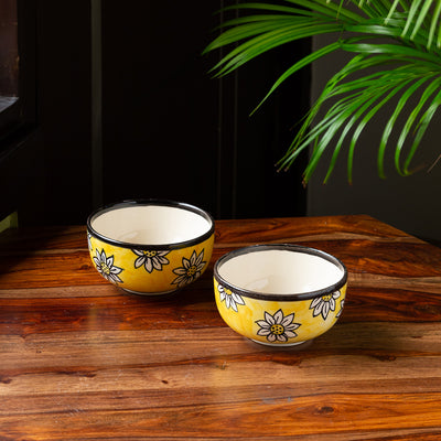 Californian Sunflowers' Hand-Painted Ceramic Serving Bowls (Set of 2 | 400 ML)