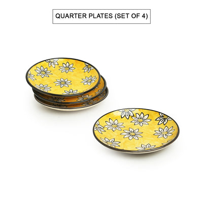 Californian Sunflowers' Hand-Painted Ceramic Side/Quarter Plates (Set Of 4 | 7 Inches)